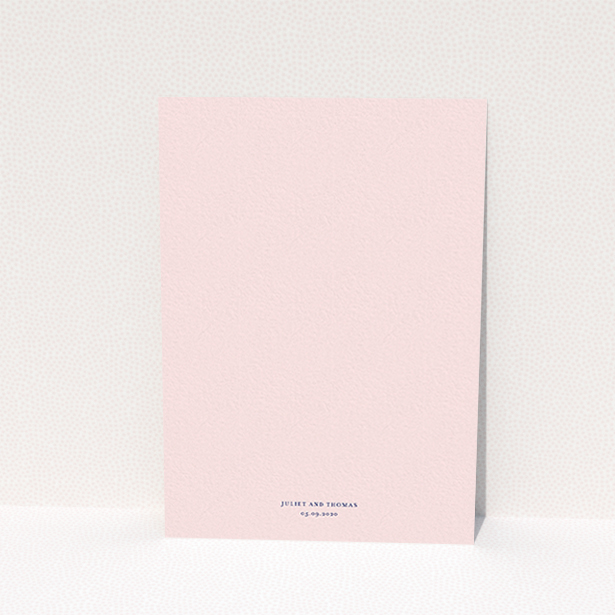A personalised wedding invitation design called "Tradition in Pink". It is an A6 invite in a portrait orientation. "Tradition in Pink" is available as a flat invite, with mainly pink colouring.