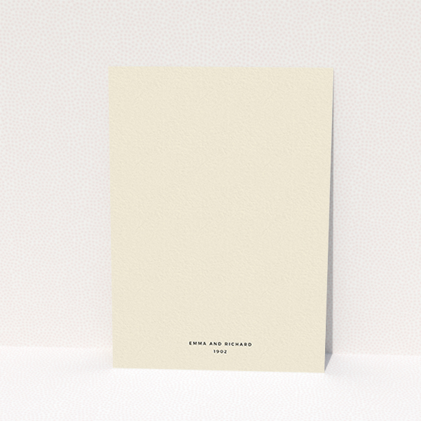 A personalised wedding invite design named "Harrison notch". It is an A6 invite in a portrait orientation. "Harrison notch" is available as a flat invite, with tones of cream and navy blue.
