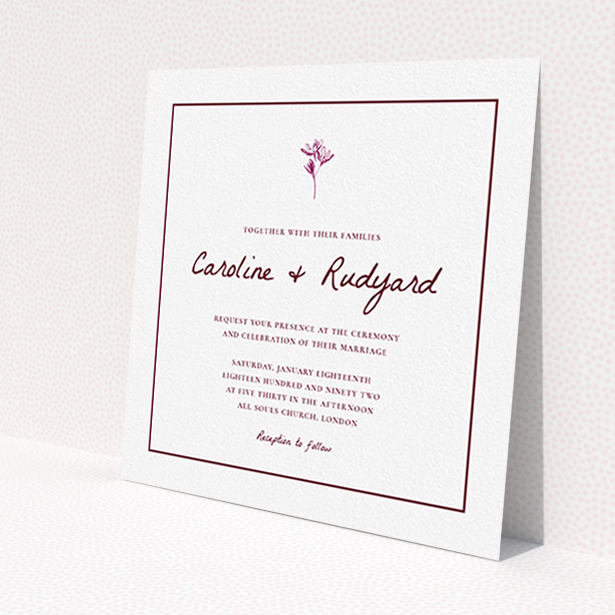 A personalised wedding invite design called 'My little daisy'. It is a square (148mm x 148mm) invite in a square orientation. 'My little daisy' is available as a flat invite, with mainly white colouring.