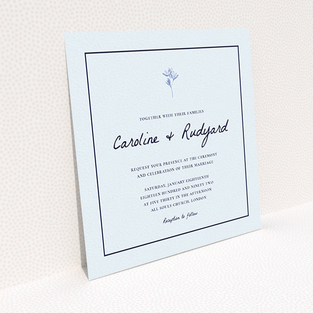 A personalised wedding invite design named "My little daisy". It is a square (148mm x 148mm) invite in a square orientation. "My little daisy" is available as a flat invite, with mainly white colouring.