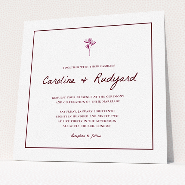 A personalised wedding invite design called "My little daisy". It is a square (148mm x 148mm) invite in a square orientation. "My little daisy" is available as a flat invite, with mainly white colouring.
