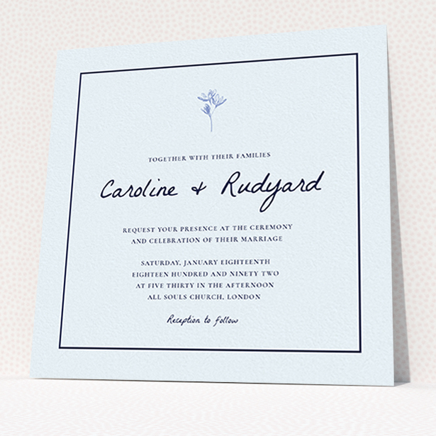 A personalised wedding invite design named "My little daisy". It is a square (148mm x 148mm) invite in a square orientation. "My little daisy" is available as a flat invite, with mainly white colouring.