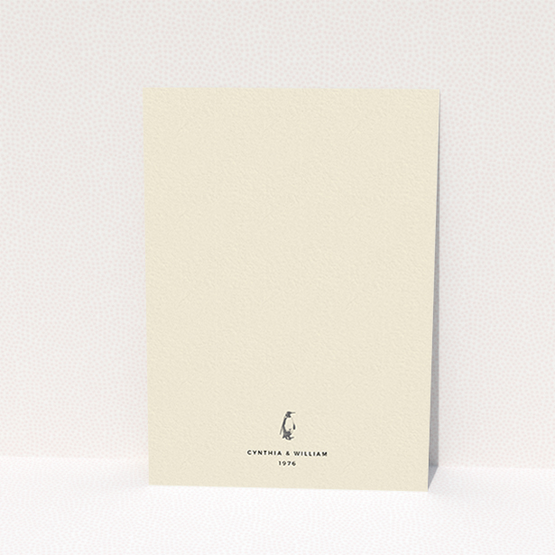 A personalised wedding invite called "My little penguin". It is an A6 invite in a portrait orientation. "My little penguin" is available as a flat invite, with mainly dark cream colouring.