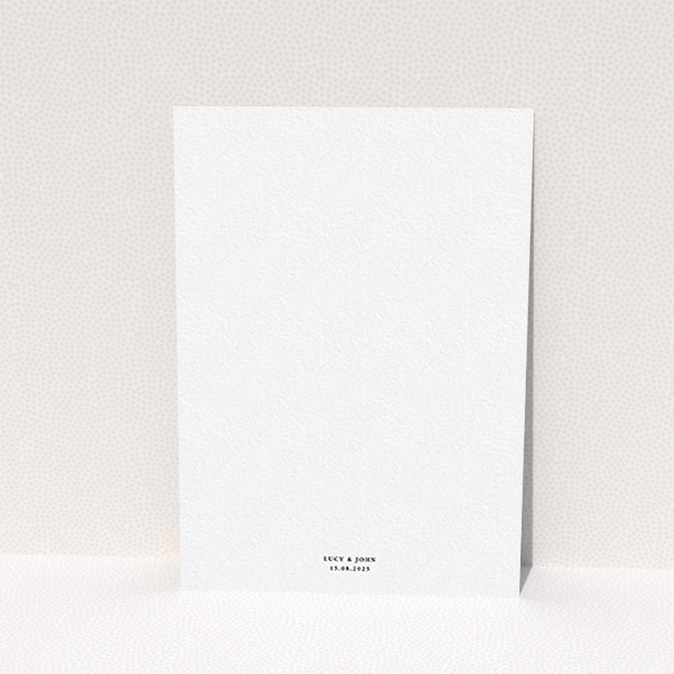 A personalised wedding invite called "Simplistic Notch Frame". It is an A6 invite in a portrait orientation. "Simplistic Notch Frame" is available as a flat invite, with tones of orange and white.