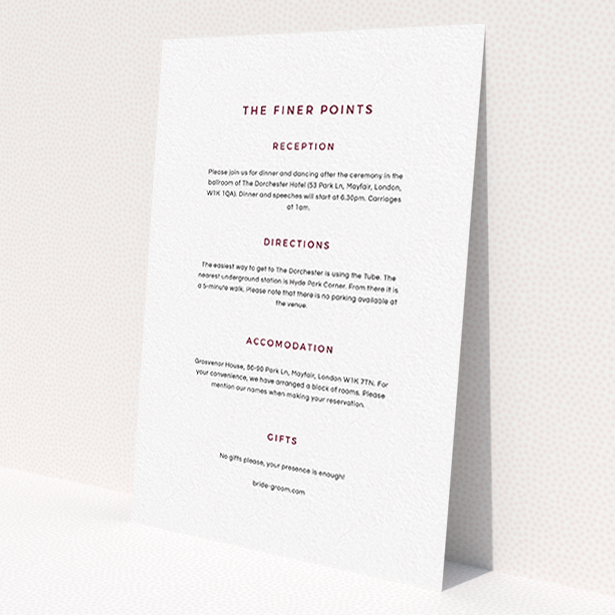 A wedding information sheet named 'My little penguin'. It is an A6 card in a portrait orientation. 'My little penguin' is available as a flat card, with mainly white colouring.