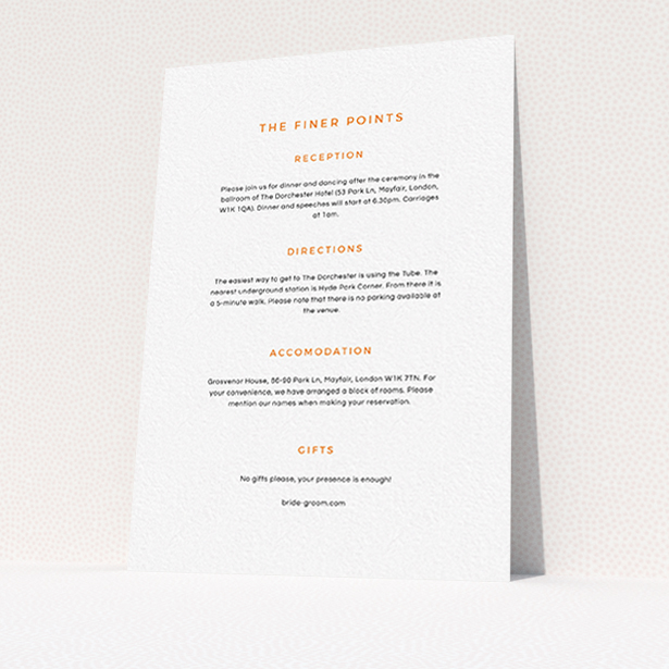 A wedding information sheet template titled "My little penguin". It is an A6 card in a portrait orientation. "My little penguin" is available as a flat card, with mainly white colouring.