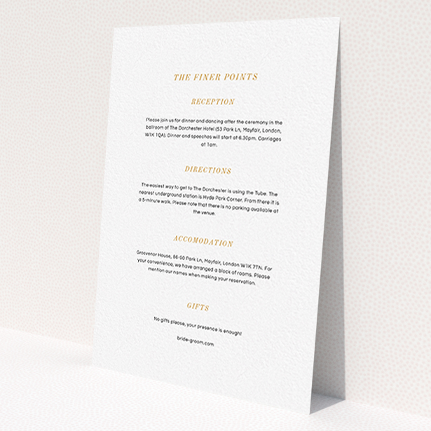 A wedding information sheet design named 'Simple circle border'. It is an A6 card in a portrait orientation. 'Simple circle border' is available as a flat card, with mainly white colouring.