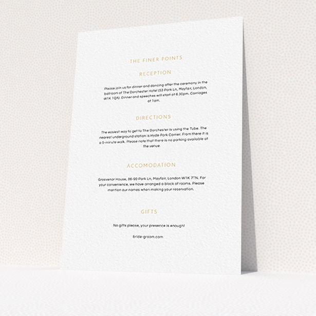 A wedding information sheet design named "Simple lines". It is an A6 card in a portrait orientation. "Simple lines" is available as a flat card, with mainly white colouring.