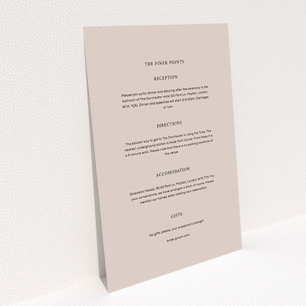 A wedding information sheet named "To the left". It is an A6 card in a portrait orientation. "To the left" is available as a flat card, with mainly faded cream colouring.