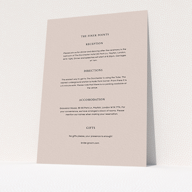 A wedding information sheet named "To the left". It is an A6 card in a portrait orientation. "To the left" is available as a flat card, with mainly faded cream colouring.