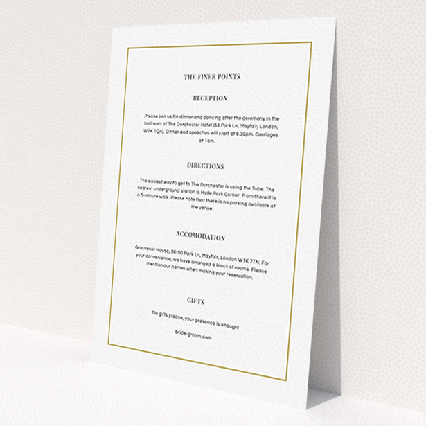 A wedding information sheet design titled 'Together again'. It is an A6 card in a portrait orientation. 'Together again' is available as a flat card, with mainly white colouring.