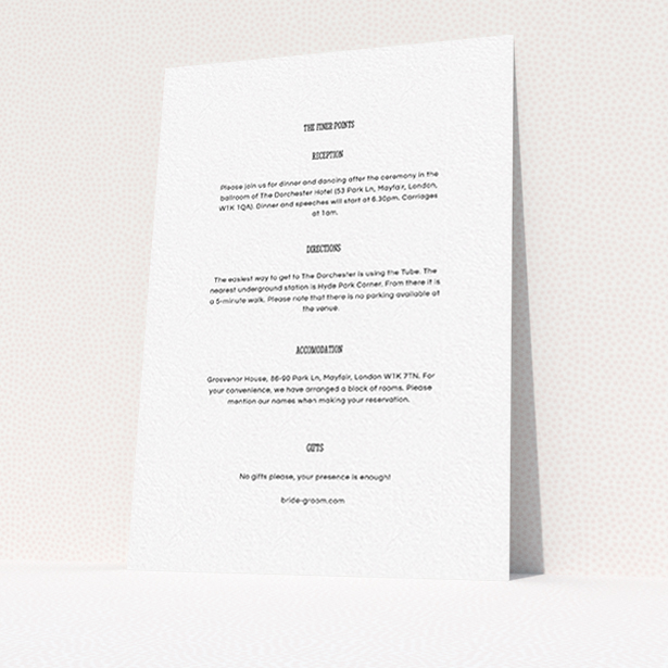 A wedding insert card named "Bold border". It is an A6 card in a portrait orientation. "Bold border" is available as a flat card, with mainly white colouring.