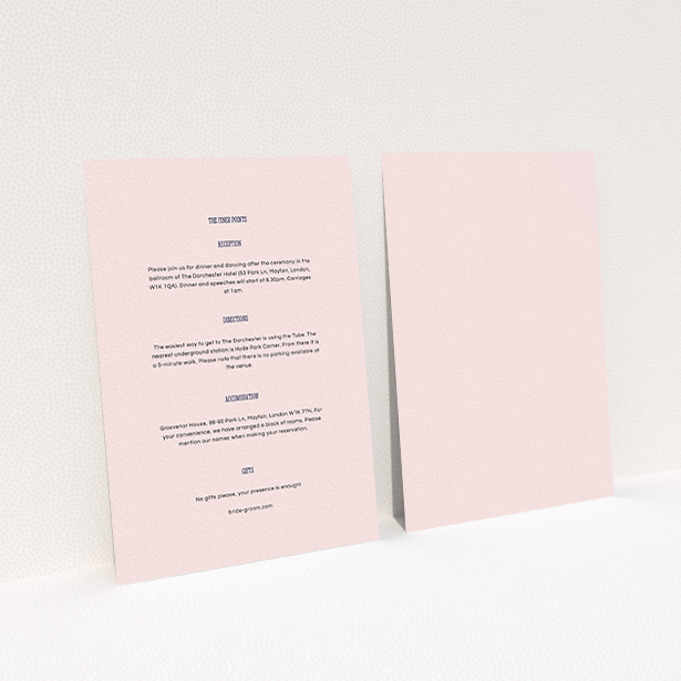 A wedding insert card template titled "Bold border". It is an A6 card in a portrait orientation. "Bold border" is available as a flat card, with mainly light pink colouring.
