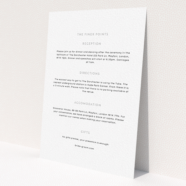 A wedding insert card template titled 'Simple lines'. It is an A6 card in a portrait orientation. 'Simple lines' is available as a flat card, with mainly white colouring.