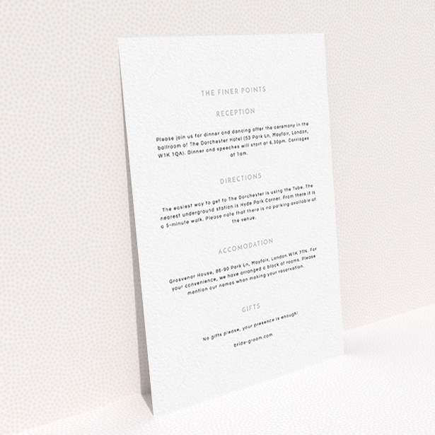 A wedding insert card template titled "Simple lines". It is an A6 card in a portrait orientation. "Simple lines" is available as a flat card, with mainly white colouring.