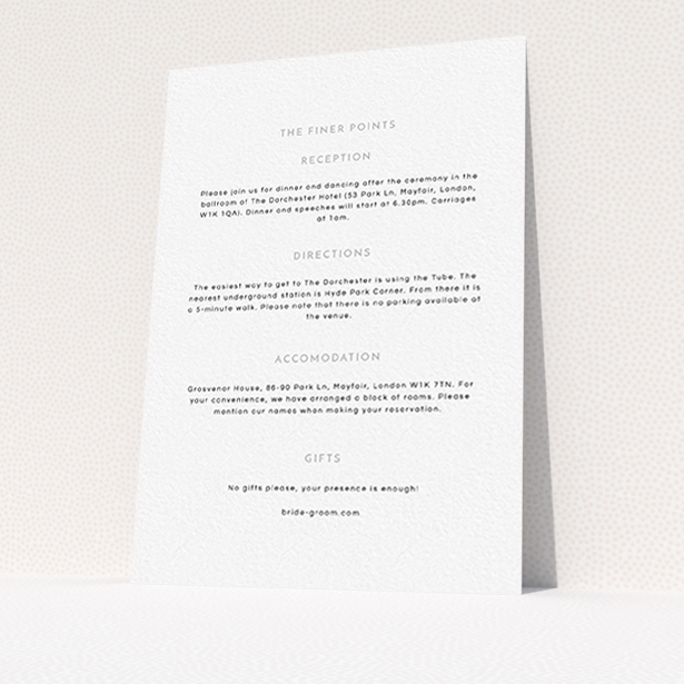 A wedding insert card template titled "Simple lines". It is an A6 card in a portrait orientation. "Simple lines" is available as a flat card, with mainly white colouring.