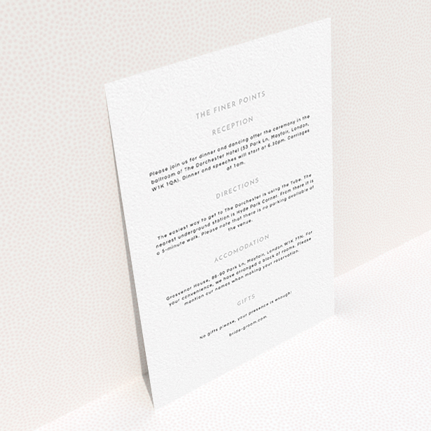 A wedding insert card template titled "Simple lines". It is an A6 card in a portrait orientation. "Simple lines" is available as a flat card, with mainly white colouring.
