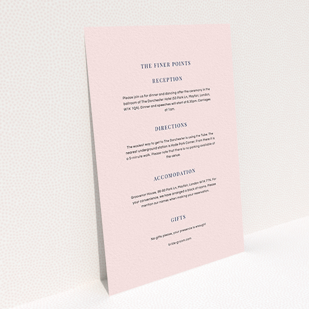 A wedding insert card named "To the right". It is an A6 card in a portrait orientation. "To the right" is available as a flat card, with mainly light pink colouring.