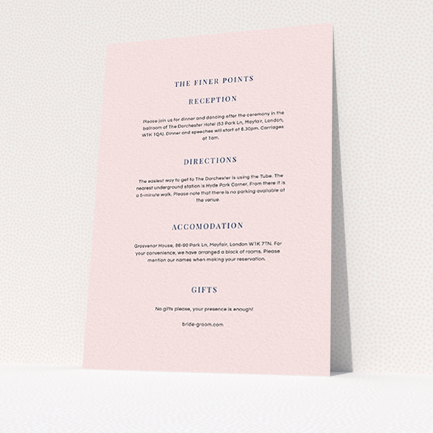 A wedding insert card named "To the right". It is an A6 card in a portrait orientation. "To the right" is available as a flat card, with mainly light pink colouring.