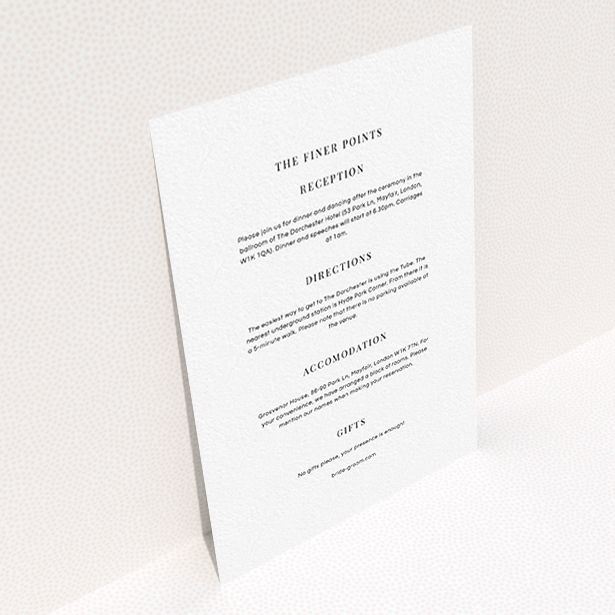 A wedding insert card design titled "To the right". It is an A6 card in a portrait orientation. "To the right" is available as a flat card, with mainly white colouring.