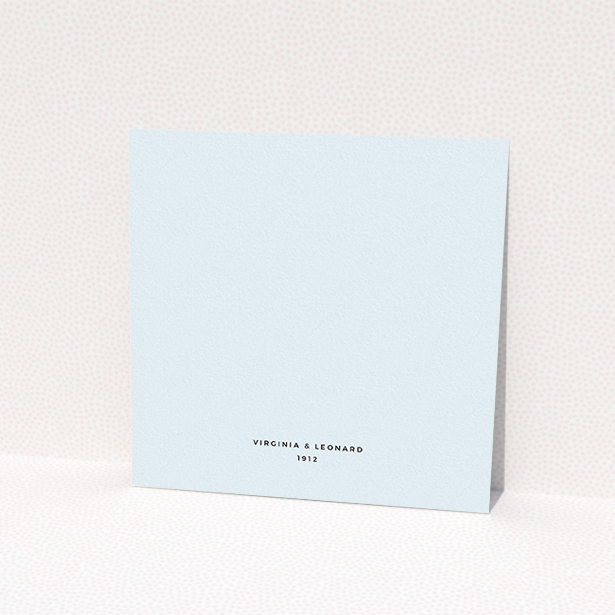 A wedding invite card design titled "Classic face". It is a square (148mm x 148mm) invite in a square orientation. "Classic face" is available as a flat invite, with tones of blue and white.