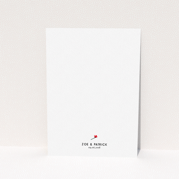 A wedding invite card template titled "Elemental Flowers". It is an A5 invite in a portrait orientation. "Elemental Flowers" is available as a flat invite, with tones of white, green and red.