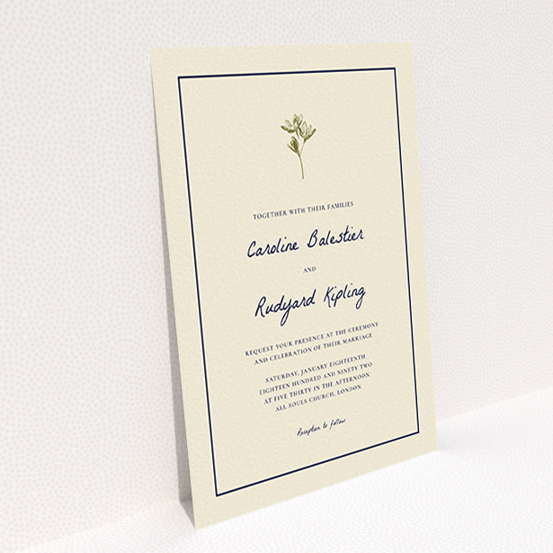 A wedding invite card called "My little daisy". It is an A6 invite in a portrait orientation. "My little daisy" is available as a flat invite, with tones of cream and gold.