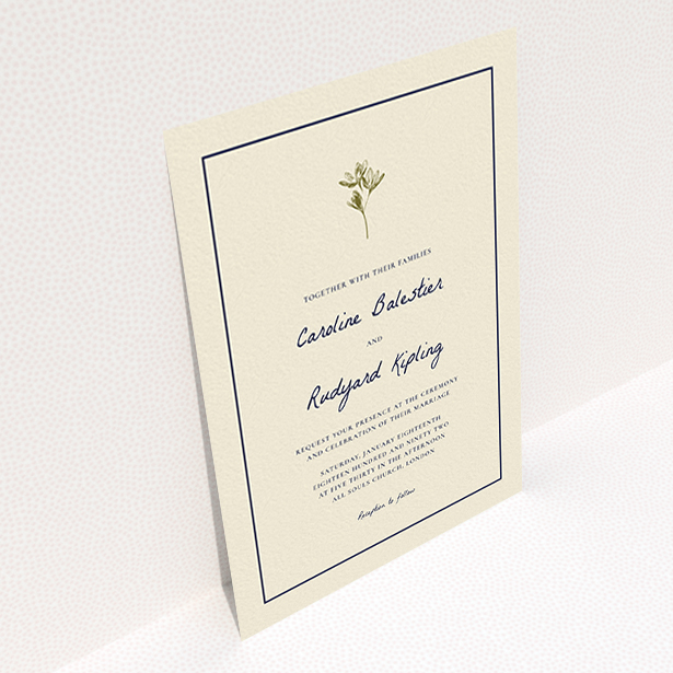 A wedding invite card called "My little daisy". It is an A6 invite in a portrait orientation. "My little daisy" is available as a flat invite, with tones of cream and gold.