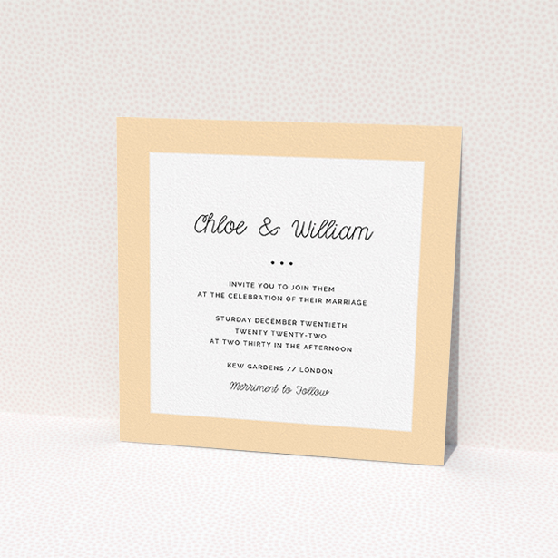 A wedding invite card called "Old Orange". It is a square (148mm x 148mm) invite in a square orientation. It is a photographic wedding invite card with room for 1 photo. "Old Orange" is available as a flat invite, with mainly faded orange colouring.