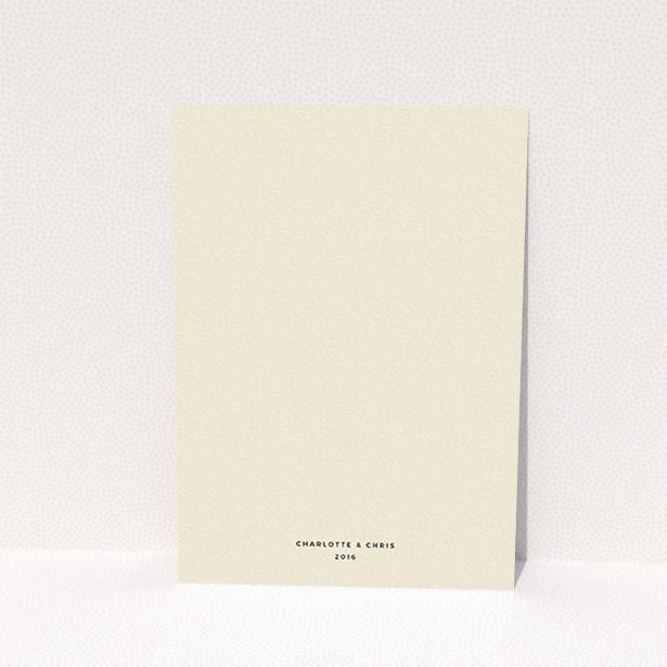 A wedding invite card named "Script switch". It is an A6 invite in a portrait orientation. "Script switch" is available as a flat invite, with tones of cream and navy blue.