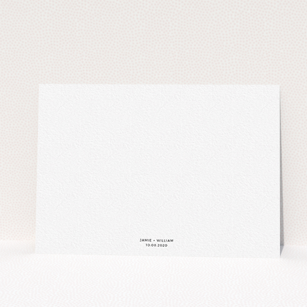 A wedding invite card design titled "Speckled Oils". It is an A6 invite in a landscape orientation. "Speckled Oils" is available as a flat invite, with tones of light blue, light grey and white.