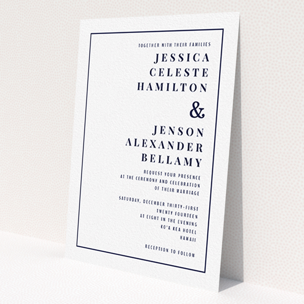 A wedding invite card design called 'To the right'. It is an A6 invite in a portrait orientation. 'To the right' is available as a flat invite, with mainly white colouring.