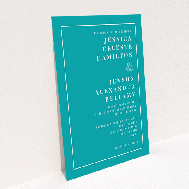 A wedding invite card template titled "To the right". It is an A6 invite in a portrait orientation. "To the right" is available as a flat invite, with tones of green and white.