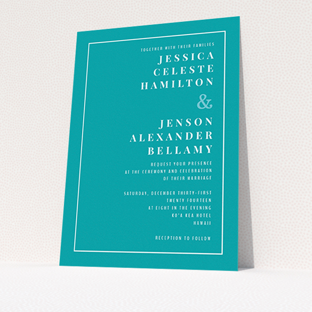 A wedding invite card template titled "To the right". It is an A6 invite in a portrait orientation. "To the right" is available as a flat invite, with tones of green and white.