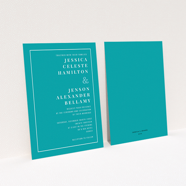 A wedding invite card template titled "To the right". It is an A6 invite in a portrait orientation. "To the right" is available as a flat invite, with tones of green and white.
