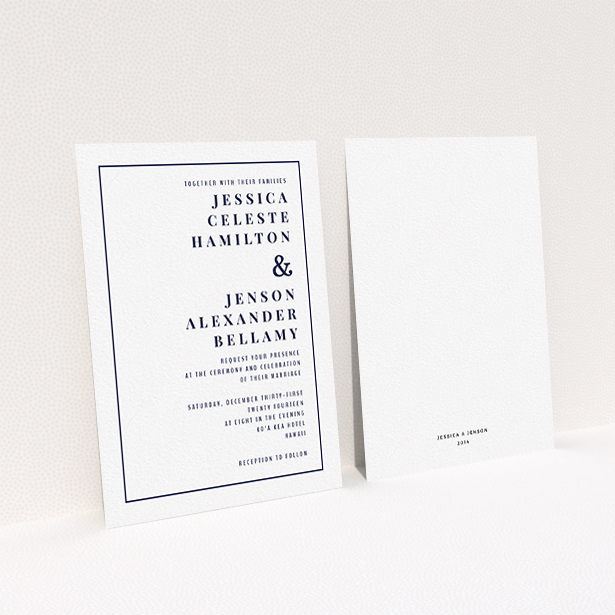 A wedding invite card design called "To the right". It is an A6 invite in a portrait orientation. "To the right" is available as a flat invite, with mainly white colouring.