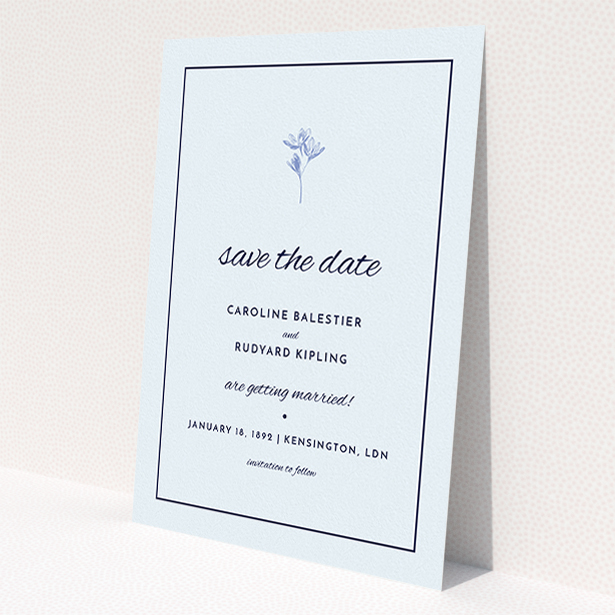 A wedding save the date card called 'My little daisy'. It is an A5 card in a portrait orientation. 'My little daisy' is available as a flat card, with mainly white colouring.