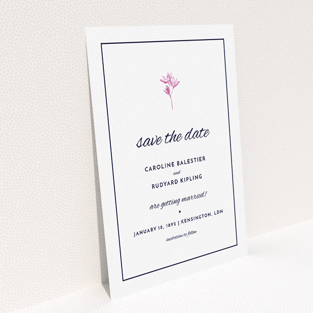 A wedding save the date card design named "My little daisy". It is an A5 card in a portrait orientation. "My little daisy" is available as a flat card, with mainly white colouring.