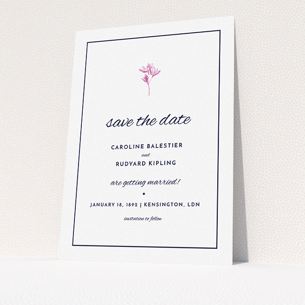 A wedding save the date card design named "My little daisy". It is an A5 card in a portrait orientation. "My little daisy" is available as a flat card, with mainly white colouring.