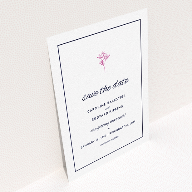 A wedding save the date card design named "My little daisy". It is an A5 card in a portrait orientation. "My little daisy" is available as a flat card, with mainly white colouring.