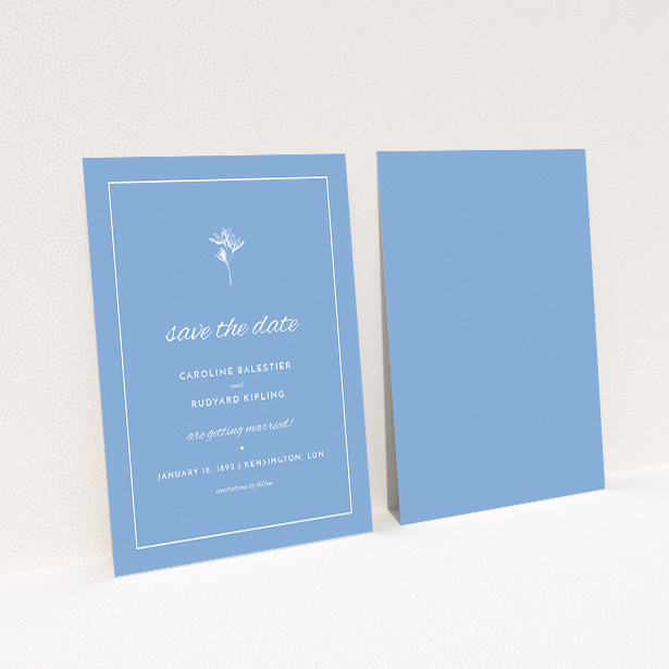 A wedding save the date card design called "My little daisy". It is an A5 card in a portrait orientation. "My little daisy" is available as a flat card, with tones of cream and gold.