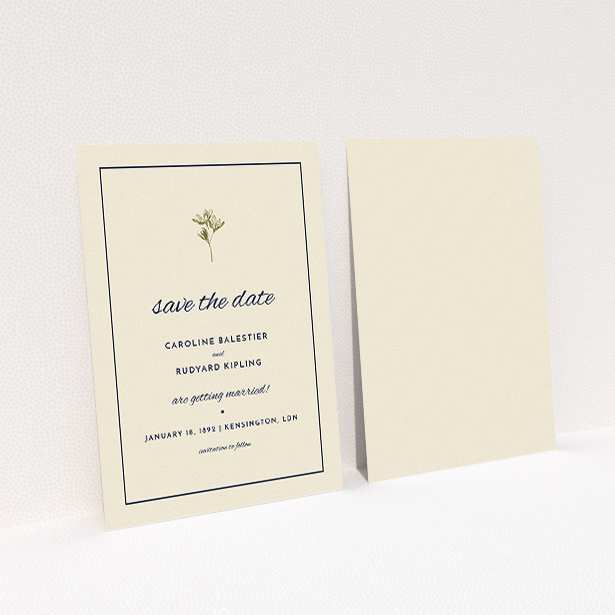 A wedding save the date card design named "My little daisy". It is an A5 card in a portrait orientation. "My little daisy" is available as a flat card, with mainly white colouring.