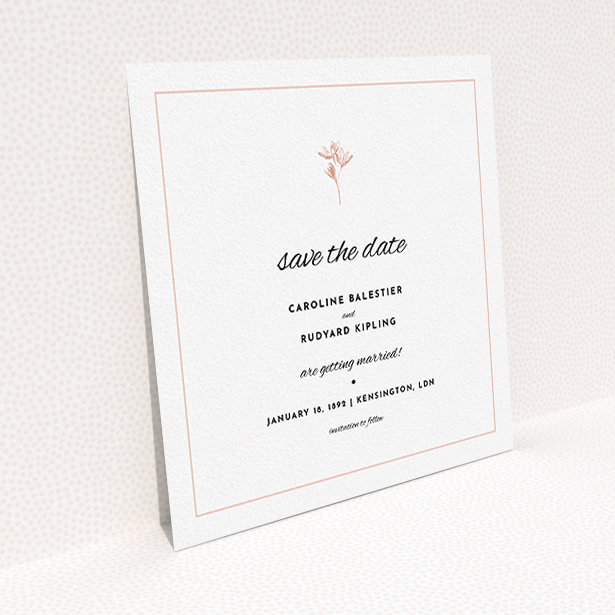 A wedding save the date card design titled "My little daisy". It is a square (148mm x 148mm) card in a square orientation. "My little daisy" is available as a flat card, with tones of white and pink.