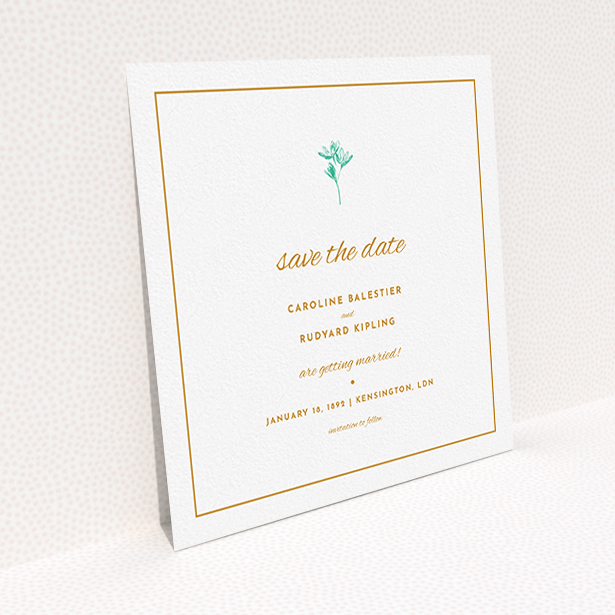 A wedding save the date card design named "My little daisy". It is a square (148mm x 148mm) card in a square orientation. "My little daisy" is available as a flat card, with tones of white and green.