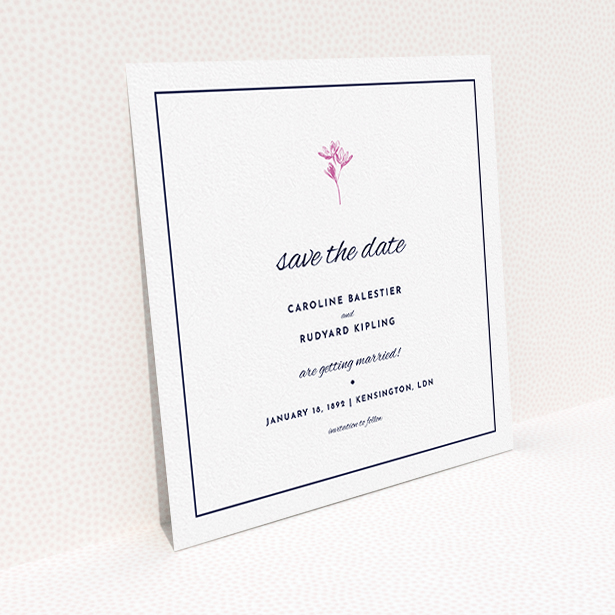 A wedding save the date card design named "My little daisy". It is a square (148mm x 148mm) card in a square orientation. "My little daisy" is available as a flat card, with mainly white colouring.