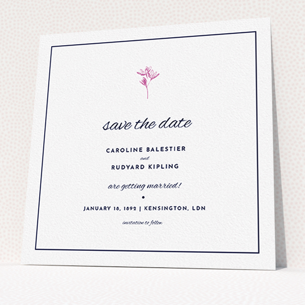 A wedding save the date card design named "My little daisy". It is a square (148mm x 148mm) card in a square orientation. "My little daisy" is available as a flat card, with mainly white colouring.