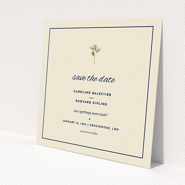 A wedding save the date design named "My little daisy". It is a square (148mm x 148mm) save the date in a square orientation. "My little daisy" is available as a flat save the date, with tones of cream and gold.
