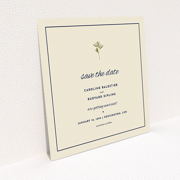 A wedding save the date design named "My little daisy". It is a square (148mm x 148mm) save the date in a square orientation. "My little daisy" is available as a flat save the date, with tones of cream and gold.