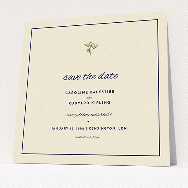 A wedding save the date design named "My little daisy". It is a square (148mm x 148mm) save the date in a square orientation. "My little daisy" is available as a flat save the date, with tones of cream and gold.