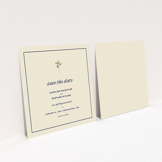 A wedding save the date design named "My little daisy". It is a square (148mm x 148mm) save the date in a square orientation. "My little daisy" is available as a flat save the date, with tones of cream and gold.
